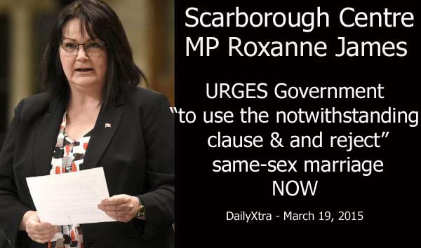Roxanne James Wants Notwithstanding Clause Used To Reverse Marriage Equality   